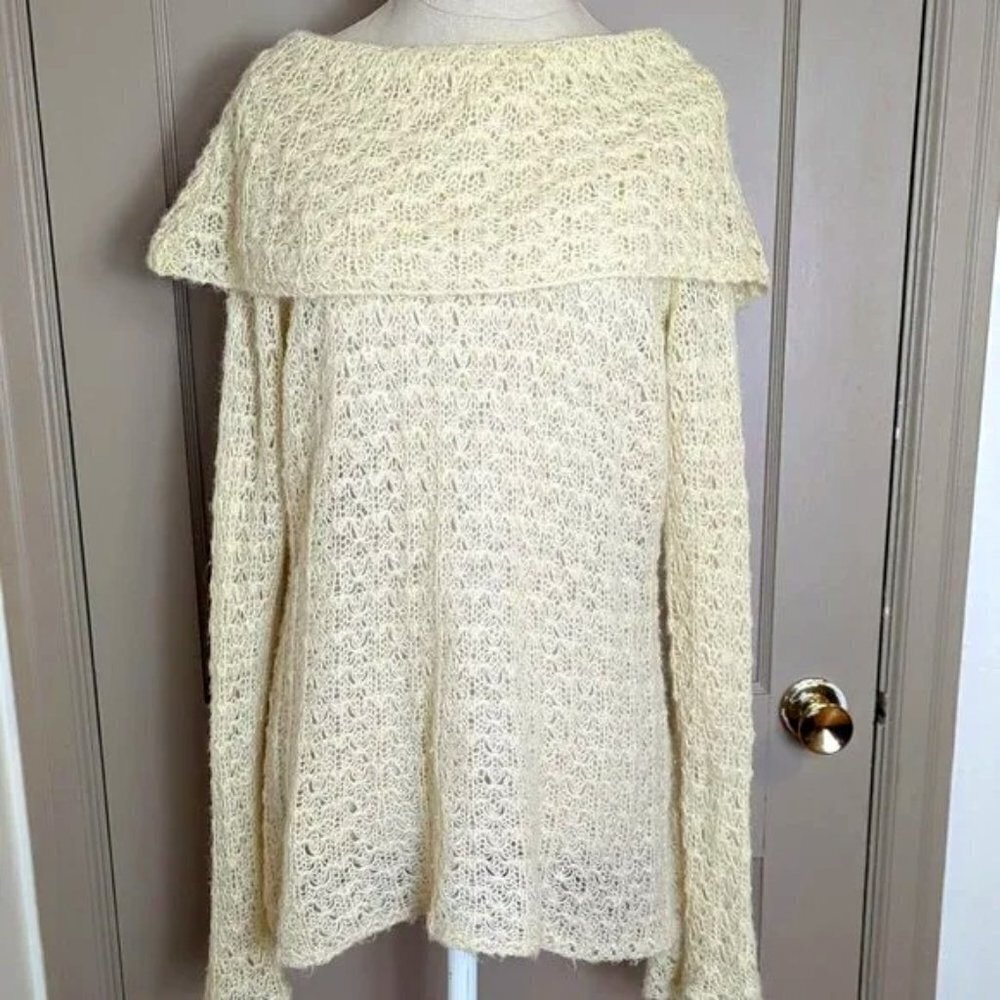 Mohair Sweater Tapemeasure Wool Cowl Neck Shoulder Anthropologie XL